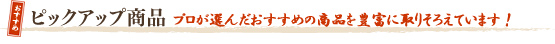 ピックアップ商品　プロが選んだおすすめの商品を豊富に取りそろえています！